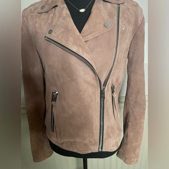 AllSaints Blush Pink 100% Goat Leather Suede Dalby
Biker Jacket Sz 8 (M) - Picture 4 of 16